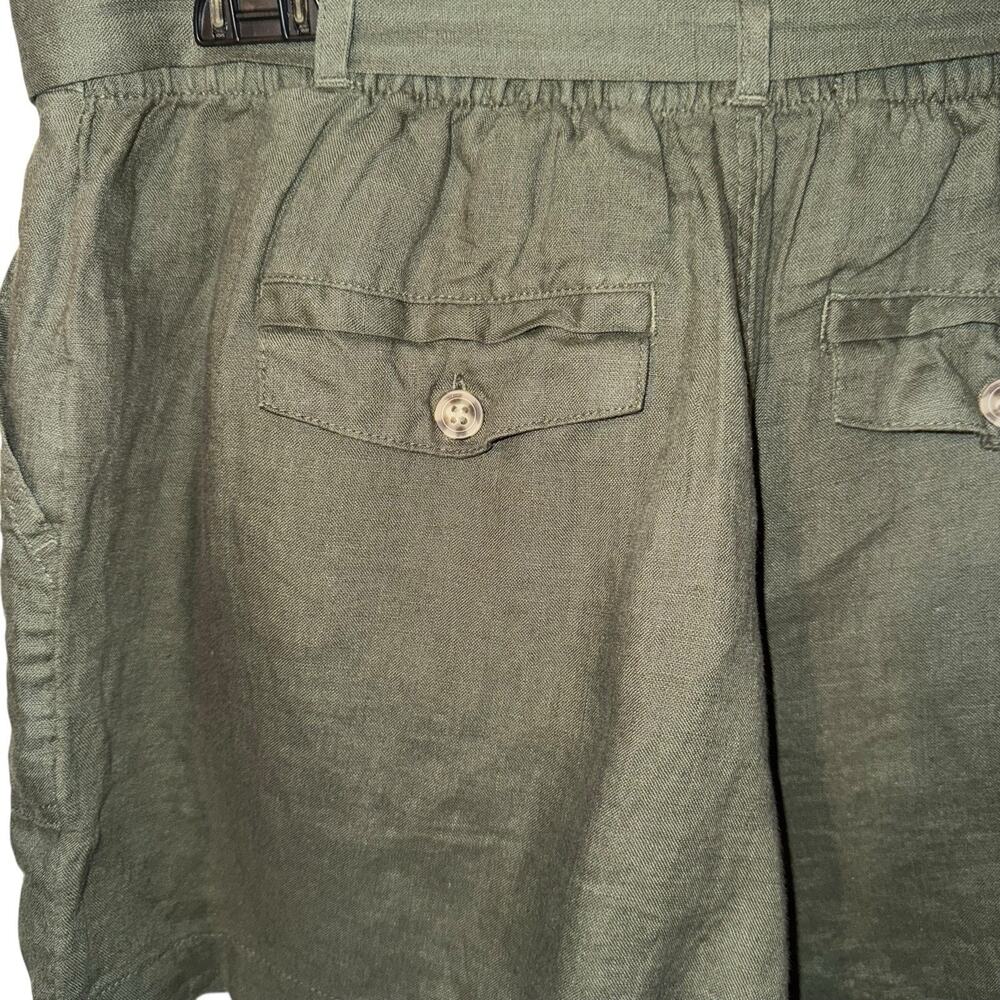 C&C California 100% Linen Women High Waisted Green Belted Paper-Bag Shorts Large - Picture 8 of 13